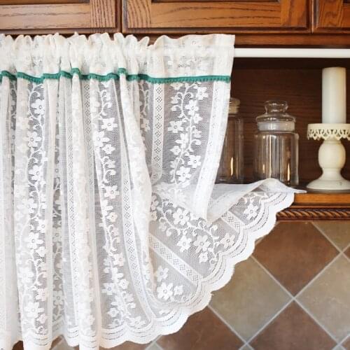 American Village Pure White Vine Flower Lace Embroidery Valance Tulle Fashion Half Curtain for Doors or Windows