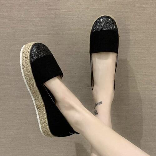 Big Size 35-43 Woman Loafers Fisherman Straw Slip on Shoes Sequined Flat on Platform Casual Shoe Breathable zapatos mujer 8771G