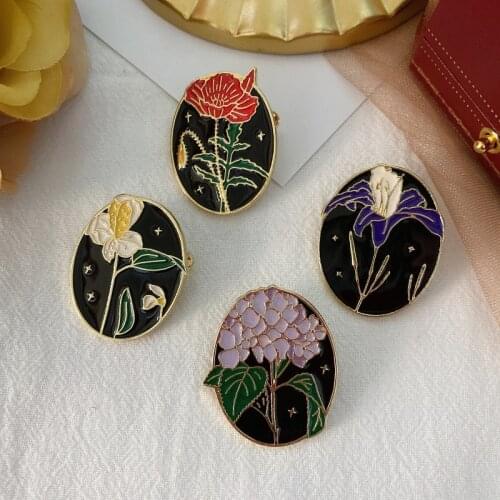 Popular Brooch Plant Forest Iris Poppies Enamel Small Corsage Anti-lighting Pin Female