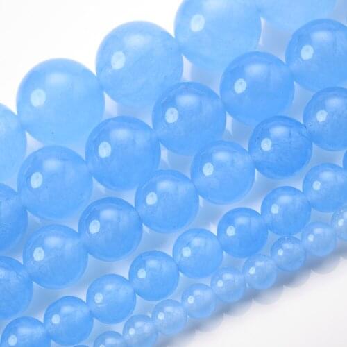 Natural Stone Beads Lake Blue Chalcedony Jades Round Loose Spacer Bead for Jewelry Making DIY Bracelet Accessories 4/6/8/10/12mm
