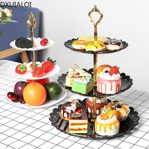 DXUIALOI European-style dessert fruit plate three-tier cake stand dessert stand wedding party candy plate dried fruit plate