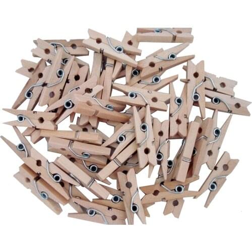 Hot YO-100 pcs/set 25mm mini Wooden clip natural craft pin line photo baby