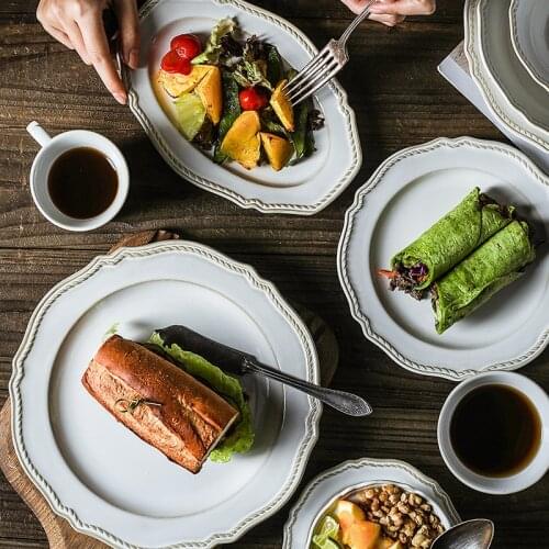 Nordic Ceramic Dinner Plate Salad Bowl Long Plate Flavor Dish Coffee Cup Rice Bowl Porcelain Dessert Dish Creative Salad Plate