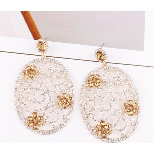 2021 Hot Selling Earrings European And American Fashion Oval Retro National Style Hollow Diamond Exaggerated Earrings