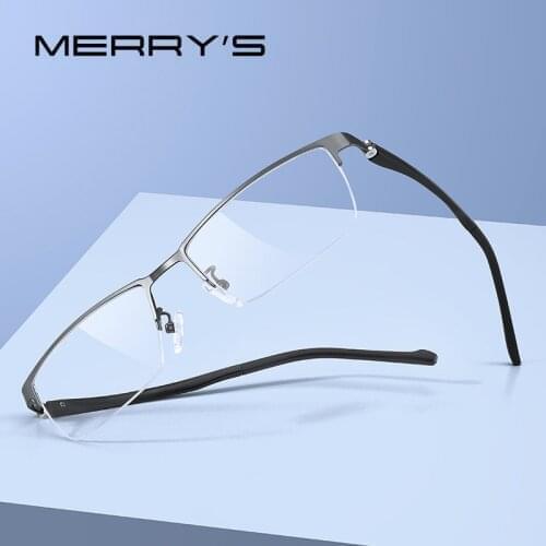 MERRYS DESIGN Men Titanium Alloy Glasses Frame TR90 Legs Myopia Prescription Eyeglasses Business Style Optical Frame S2203
