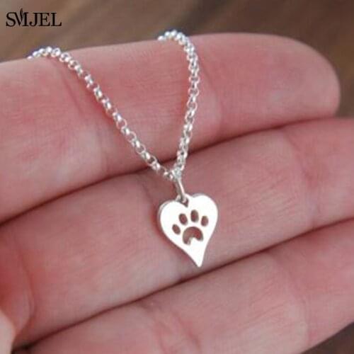 Metal Heart Dog Cat Necklace For Women Jewelry accessories Animal Paw Pet Choker Necklace Pendant Footprints Collier femme