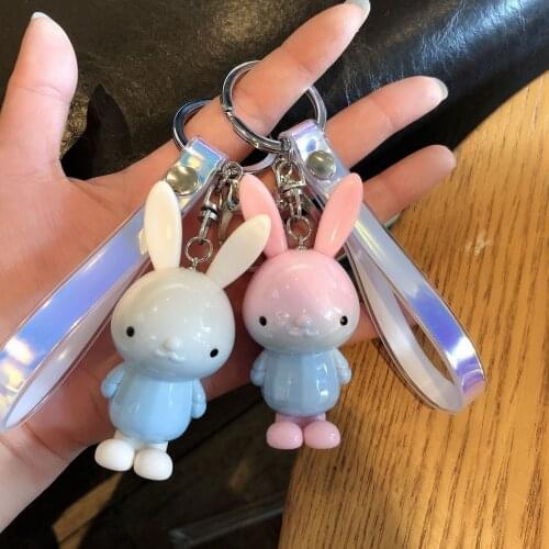 Cute Rabbit Key Chain Purse Pendant Key Chains Kawaii Gradient Bag Charm for Girl Keys Ring Creative Trinket Kpop Accessories