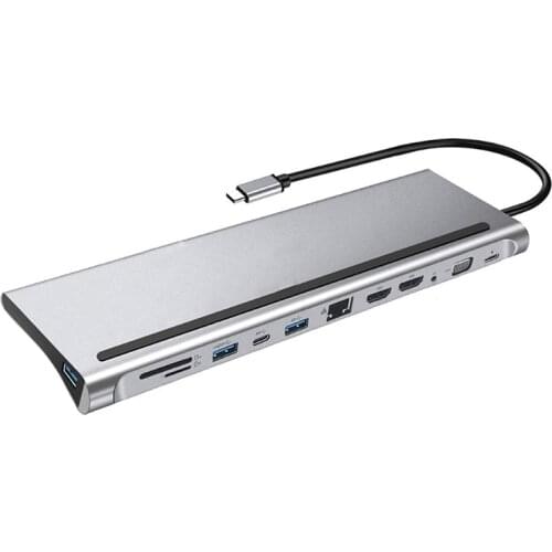 12-in-1 Type C hub Multifunction 4K Docking station dual -compatible RJ45 Pd USB 3.0 Charging VGA Audio Jack 3.5mm Adapter HDMI