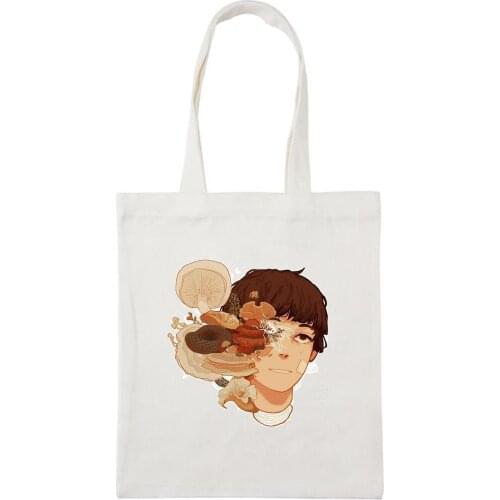 Reusable Canvas Shoulder Bags for Women Multi-purpose Handbags Large Capacity Solid Color Shopping Bags Woman Personality Anime