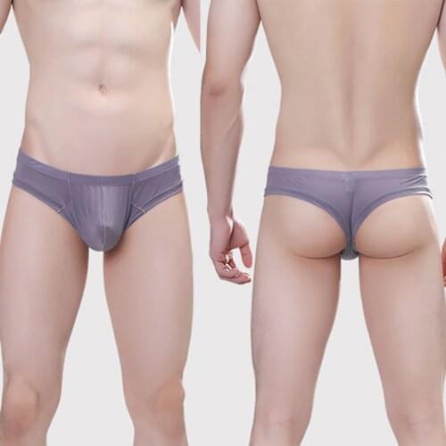 Men Underwear Sexy Low Rise Briefs Thong T-Back Breathable Bulge Underpants Male Panties Comfortable See Through G-String