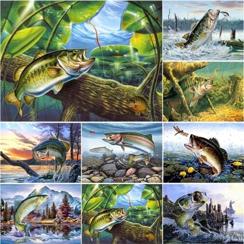 DIY 5D Painting Diamond Mosaic on Self-Sticker Canvas Full Square Drill Fish Diamond Embroidery Cross Stitch Kit Hotel Art Decor