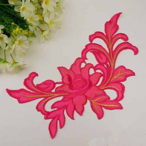 Diy Red Peony Flower Venise Lace Collar Applique Patches Neckline Venise Fabric Embroidered For Accessories Arts Crafts Sewing