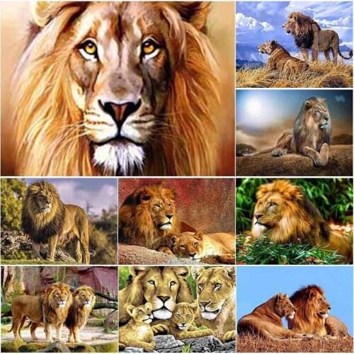 New DIY 5D Scenery Diamond Painting Full Square Round Drill Lion Diamond Embroidery Animal Cross Stitch Mosaic Home Decor Gift