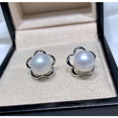 New Flower Design 925 Sterling Silver Earrings Findings Mounts Jewelry Parts Fittings for Pearls Coral Jade Agate Beads Stones