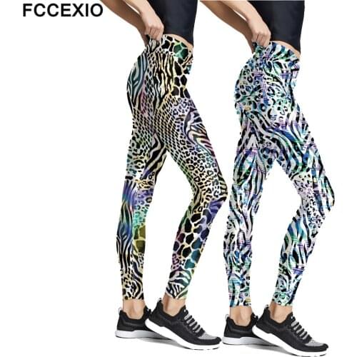 FCCEXIO Sexy Leopard Print Trousers Fitness High Waist Running Leggings Workout slim Leggings Push Up Pants брюки женские