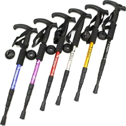 Outdoor Hiking Travel Nordic Walking Pole Adjustable Aluminum Alloy T-Handle Trekking Pole Anti Shock Hiking Stick