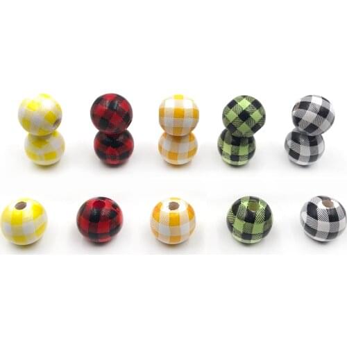 Christmas Red Snow Natural Wooden Beads Black and white plaid leopard print Diy Pacifier Clip Wood Qrganic Toys Bead 20pc 16mm