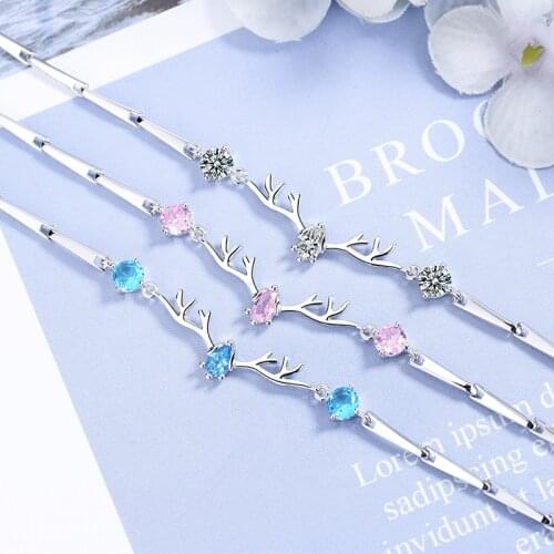 S925 Silver Antler-shaped Women Bracelet Transparent Cubic Zircon Silver Bracelet Girl Party Luxury Jewelry Chain DIY Gift Charm