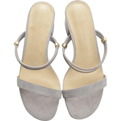 New Thick with women sandals Female summer mid heel Two wear Open toe Round head flip flop Womens shoes