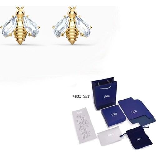 SWA New ETERNAL FLOWER BEE pierced earrings delicate golden bee shape Crystal earrings Female Fashion Jewelry Gift