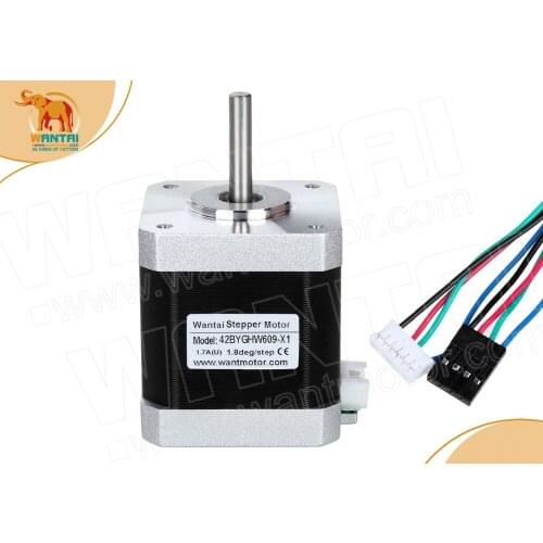 FREE SHIP! Wantai Nema 17 Stepper Motor 42BYGHW609-X1 4000g-cm 40mm 1.7A with single flat shaft, Connectors 1000MM Leads