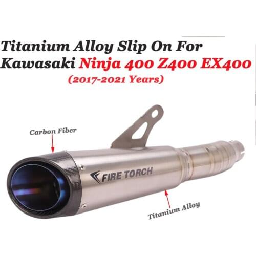Titanium Alloy Slip On For Kawasaki Ninja 400 Z400 EX400 2017 - 2020 Motorcycle GP Exhaust Escape Link Pipe Carbon Fiber Muffler