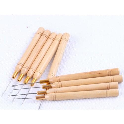 Hight Quality Wooden Handle Hair Extension Wig Hook Needle Crochet Threader Tool 10pcs/pack