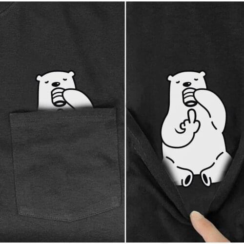 Funny T-Shirt Fashion Brand Summer Middle Hand Pocket Polar Bear T-shirt Mens for Women Shirts Hip Hop Tops Funny Cotton Tees