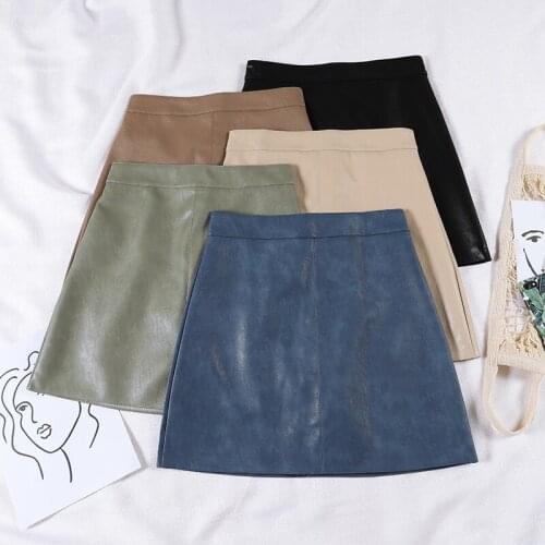 PU Leather Skirt Autumn Winter Women 2021 New Korean Style High Waist Mini Skirt Female Clothing Chic Black Sexy A-line Skirts