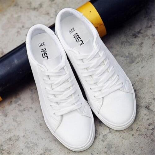 2018 new spring tenis feminino lace-up white shoes woman PU Leather solid color female shoes casual women shoes sneakers