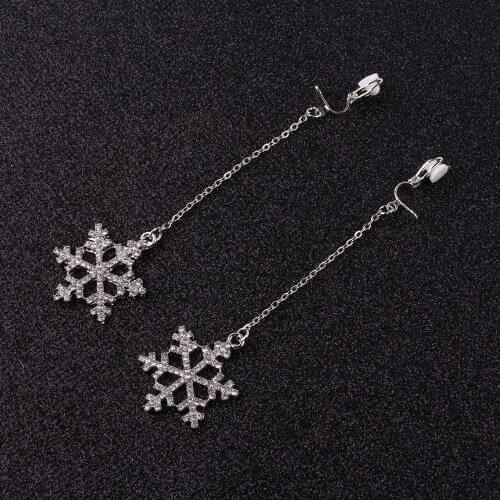 New Fashion simple Snowflake Shape Clip on Earrings Without Piercing Long Chain Earring Wholesale for women No Hole Ear Clip