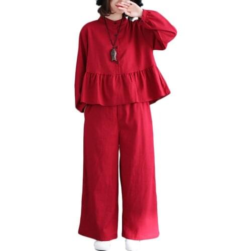 Spring Autumn New Casual Suit Women literary Loose long-sleeve shirt +cotton wide-leg pants 2 piece Suits Womens Fashion Sets 13