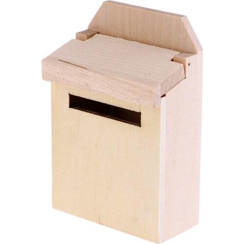 1Pc 1/12 Scale Wooden Mailbox With Decal Dollhouse Miniature for Fairy Garden Door Decor Kids Furniture Toys