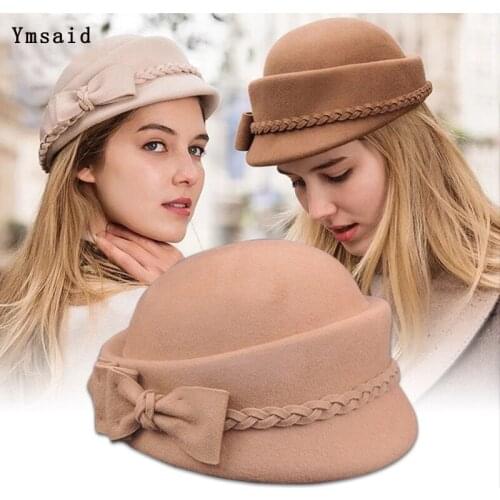 100% Australian Wool Felt Berets Ladies Artist Hats Women Cap Elegant Bow sStewardess hat Pillbox Hat Boina Feminino Hat