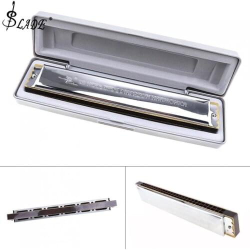 28 Holes Silver Complex Tone Harmonica Diatonic Blues Harp Mouth Organ Musical Instrument with Plastic Box for Beginner