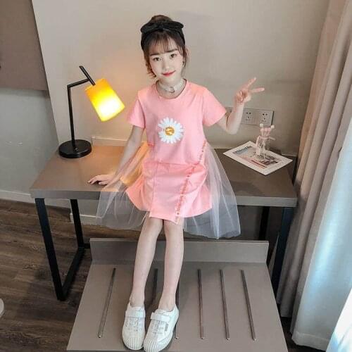 4-14 kids Girls Pink Princess Dress Children Summer Clothing Toddler Big Girls Mesh Dresses Cotton Beach Dress 4 6 8 10 12