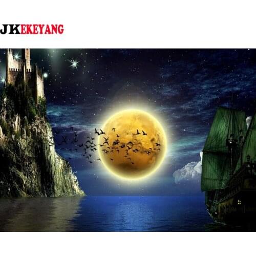 5D DIY square/round Diamond painting Ship moon castle Cross Stitch Diamond Embroidery Pattern Rhinestone J2918