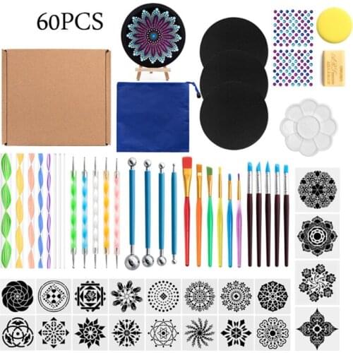 60pcs/set Mandala Dotting Tools for Painting Rock Stone Stencil Plates