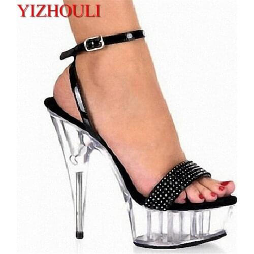 Diamond uppers 15cm ankle strap high heel pole dancing show/star/model party show sandal