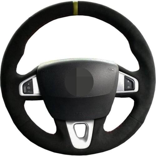 Car Steering Wheel Cover DIY Black Genuine Leather Suede For Renault Megane 3 (Coupe) RS 2010 2011 2012 2013 2014 2015 2016