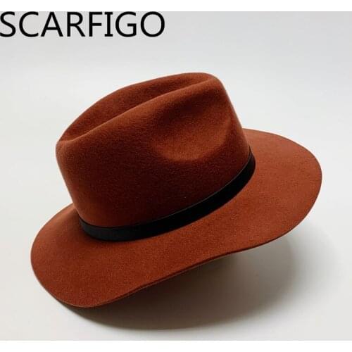 SCARFIGO Wool Fedora Hats Women Men Solid Classic Simple Wide Brim Felt Hats Vintage Winter Autumn Women Hats