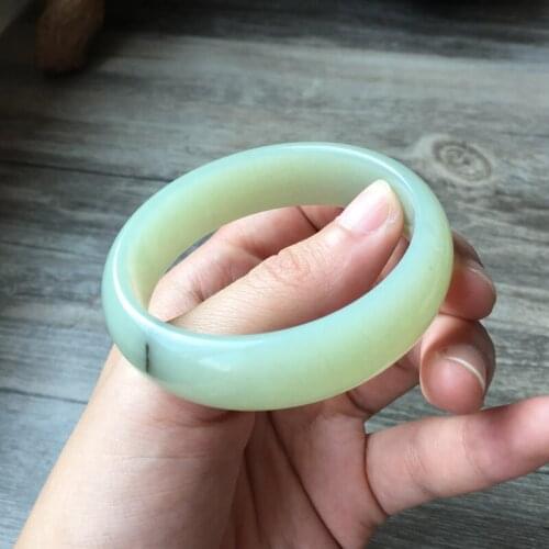 H6#Hetian jade light jade bracelet Qinghai material green white jade wide jade bracelet