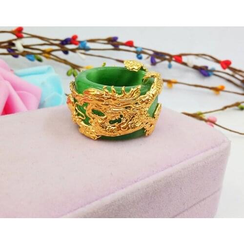 Natural Green Chalcedony Hand-carved Dragon Ring Fashion Boutique Jewelry Men and Women Agate Ring Gift Accessories