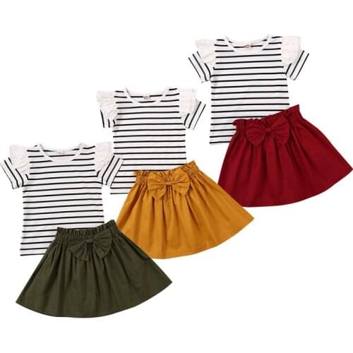 Baby Girl clothing set fashion 5 colors clothes Kid Sister Outfit Striped T-shirt Tops Short Skirt Summer Clothes 0-6 Years