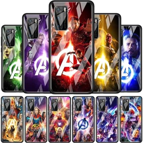 Marvel hero colorful for Huawei P40 P30 Pro Plus P20 P10 Lite P Smart Z 2021 2020 2019 Luxury Tempered Glass Phone Case