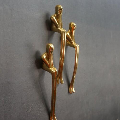 Creative Solid Brass Thinker Shape Long Handle Wardrobe Kitchen Dresser Cabinet Door Drawer Handles and Pulls Furniture Hardware