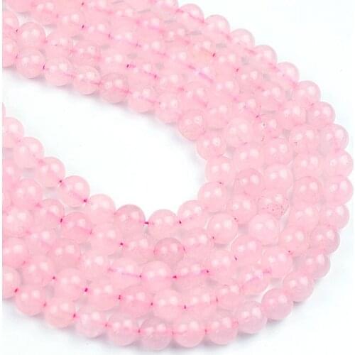 Powder Rose Quart Natural Stone Pink Crystal Round Loose Beads Ball 4/6/8/10/12MM Handmade Jewelry Bracelet Making DIY