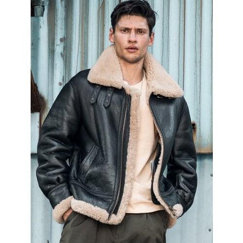 New Sheepskin Shearling Winter B3 Air Force Flight Jacket Real Leather Clothes Mens Fur Coat Thick