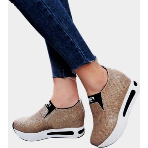 LIHUAMAO Mesh comfortable wedges heel slip on loafers women shoes suede sneaker work casual increased internal