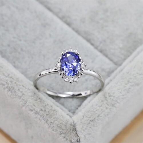 Best selling European and American S925 silver fashion luxury wedding ring sunflower zircon blue crystal jewelry womens gift
